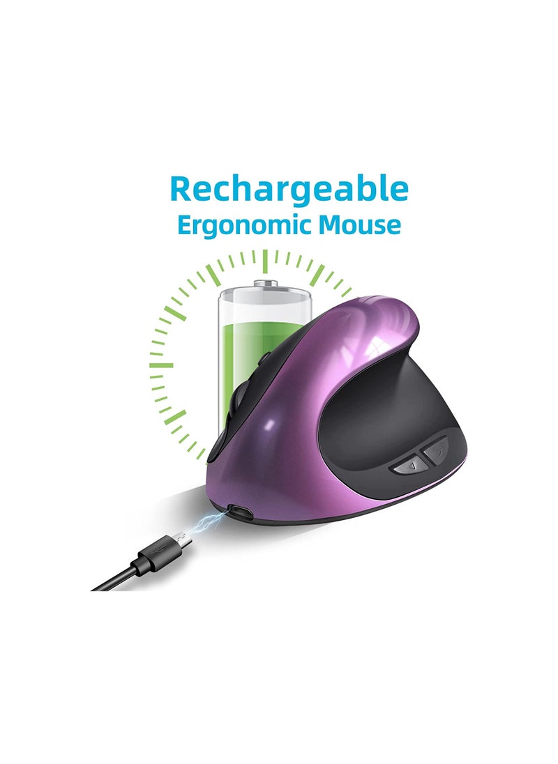 KASTWAVE - Wireless Ergonomic Vertical Mouse, Rechargeable Small Vertical Mouse with 6 Buttons 3 Adjustable 800/1200/1600 DPI for Laptop,Desktop,PC, MacBook (Purple)C - Image 1