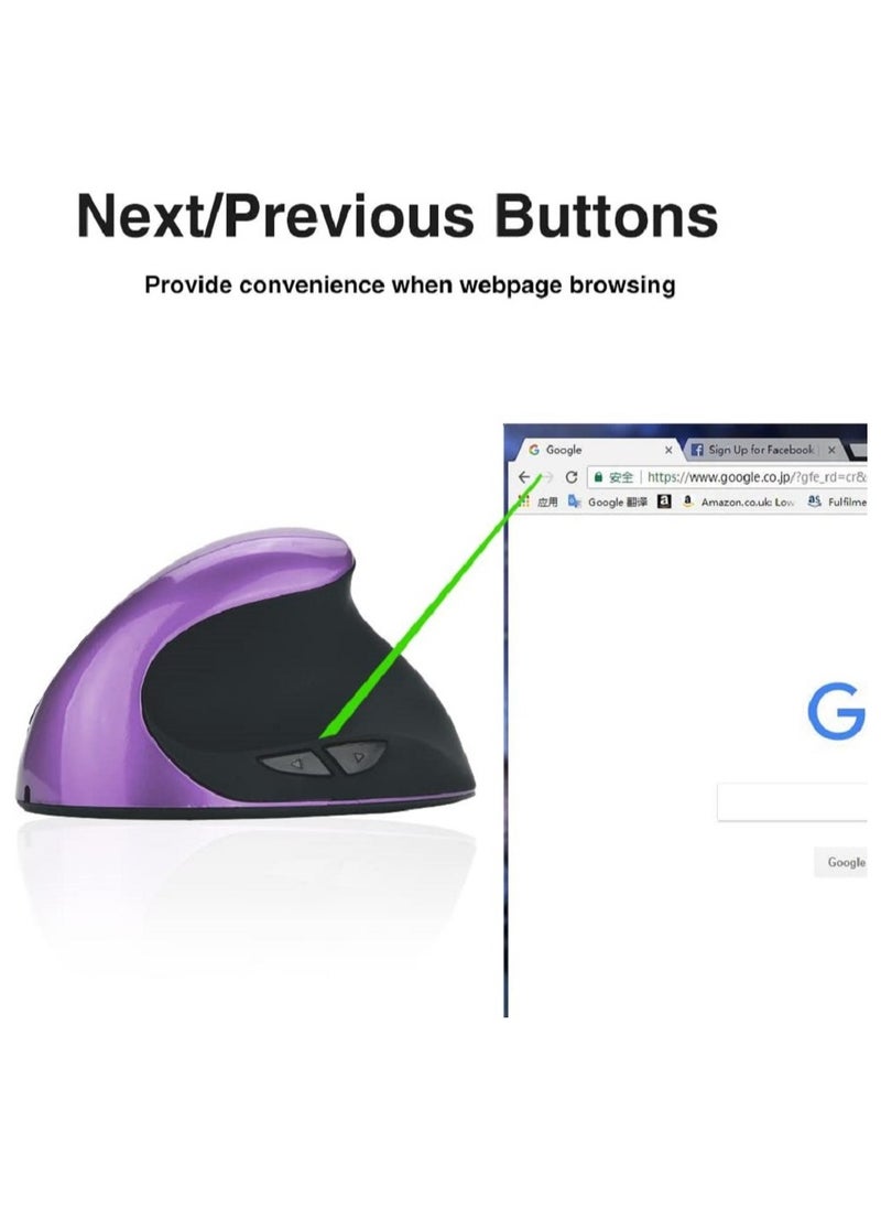 KASTWAVE - Wireless Ergonomic Vertical Mouse, Rechargeable Small Vertical Mouse with 6 Buttons 3 Adjustable 800/1200/1600 DPI for Laptop,Desktop,PC, MacBook (Purple)C - Image 1