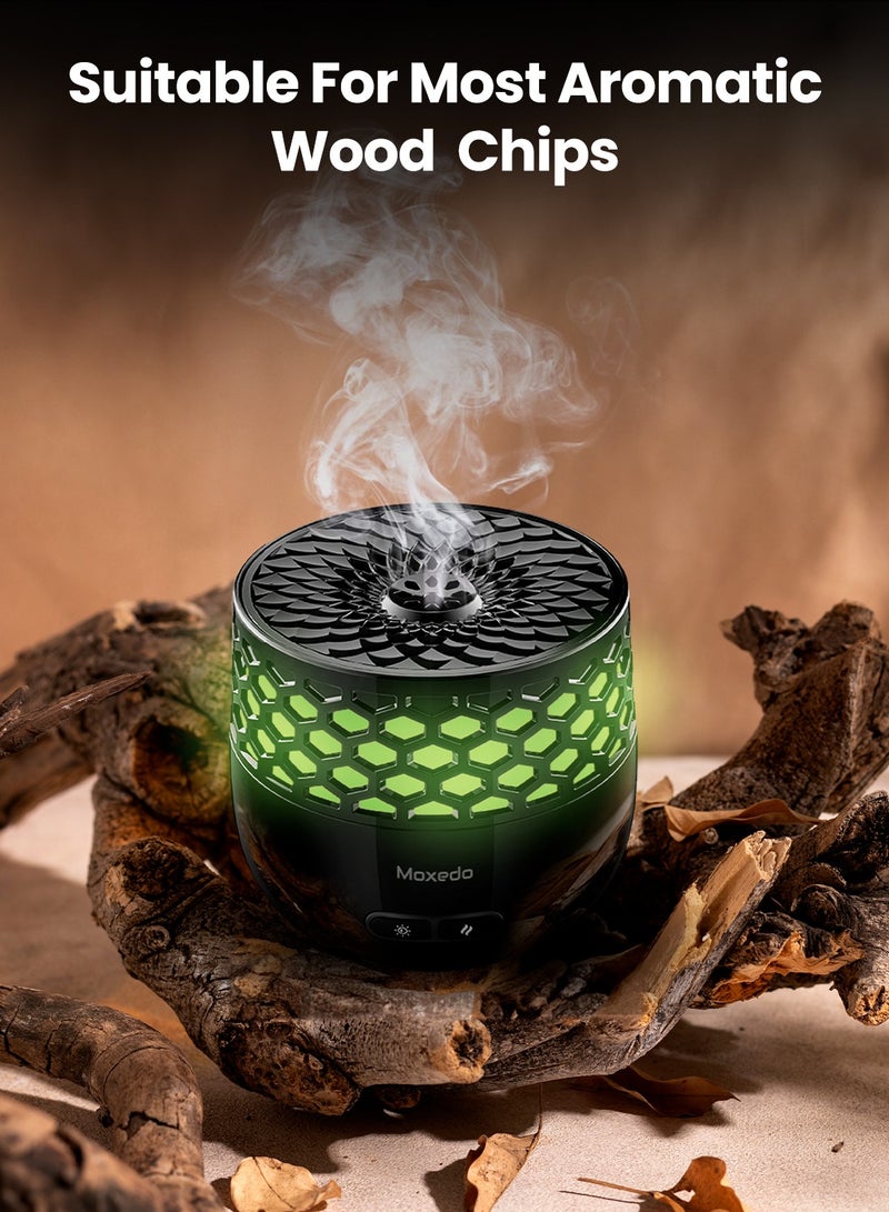 Moxedo موكسيدو موقد البخور الكهربائي المحمول مع موزع العطر مع 7 ألوان من أضواء LED قابلة للشحن عبر USB لتزيين المكتب والمنزل (أسود) - Image 4