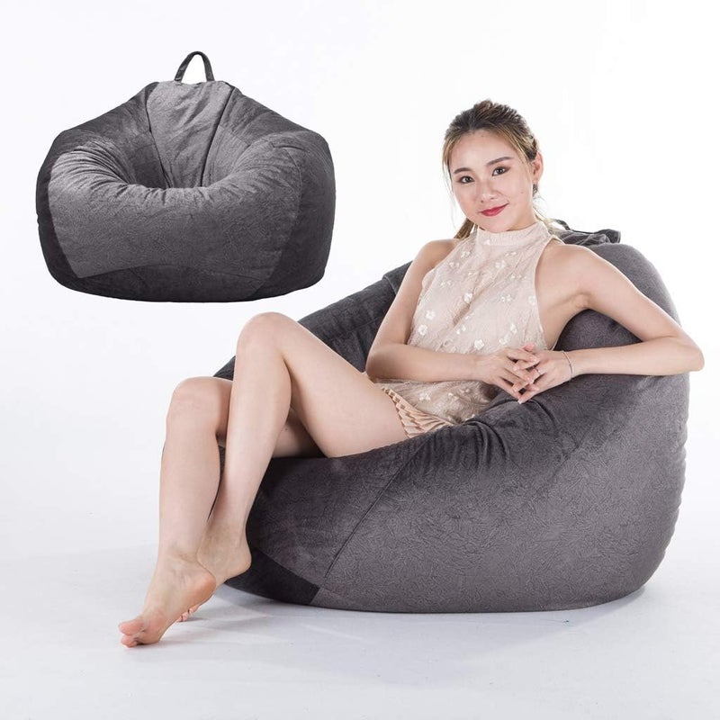 klarako Lounger Chairs Sofa Cover Velvet Bean Bag Cover with Handle Inner Pockets - Dark Grey - Image 3