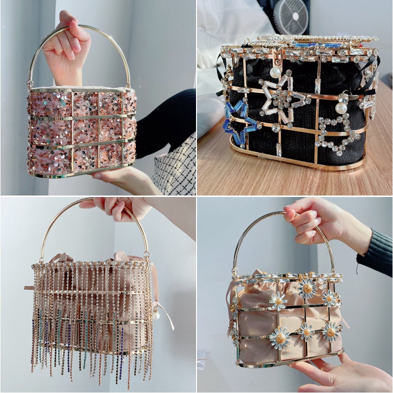 2023 Popular Diamond-Embedded Niche Bag Diy Dinner Pearl Portable Crossbody Banquet Bag - Image 2
