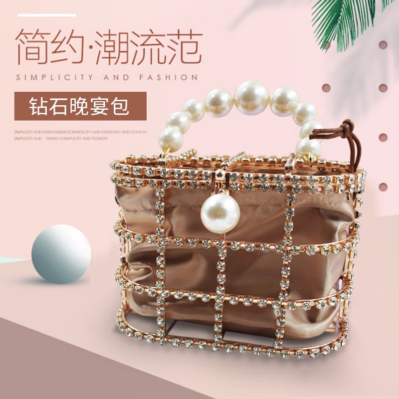 2023 Popular Diamond-Embedded Niche Bag Diy Dinner Pearl Portable Crossbody Banquet Bag - Image 3