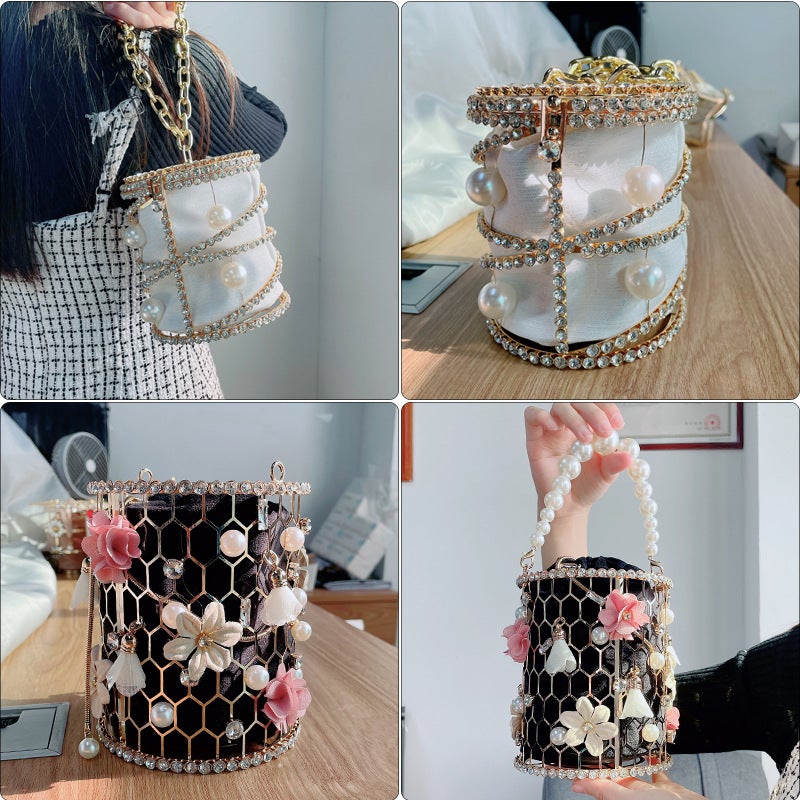 2023 Popular Diamond-Embedded Niche Bag Diy Dinner Pearl Portable Crossbody Banquet Bag - Image 5