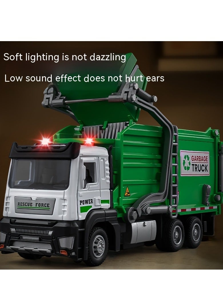 XiuWoo Garbage Truck Toys Metal Cab, Realistic Trash Truck Toys for Boys with Lights and Sounds, Friction Powered Recycling Truck for Kids, Front Loader with Dumpster, 4 Trash Bins with Trash Cards  - Image 3