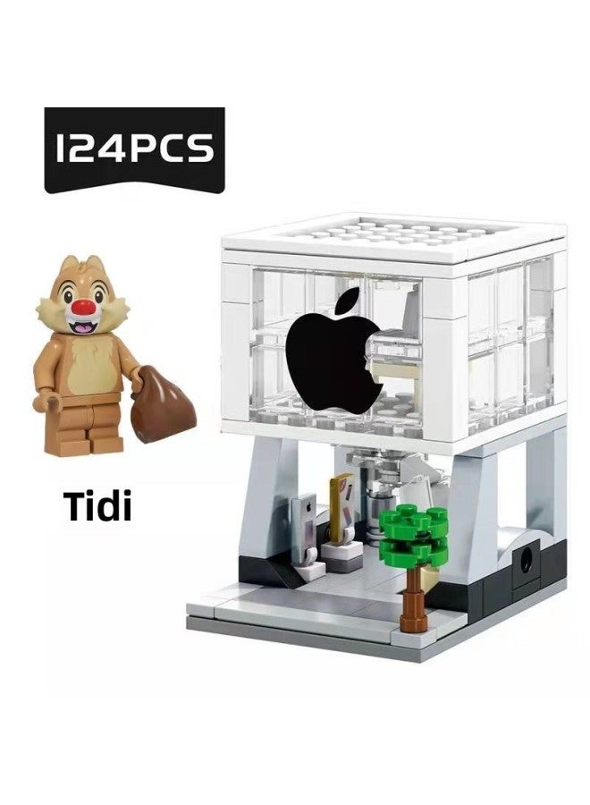 For Apple Mobile Phone Store Small Particle Building Blocks For Apple Watch Watch Watch Watch Charging Stand Doll Decoration Decoration Lights-Color:For Apple Store + Titi + Light  - Image 1