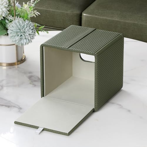 Cretkhp Tissue Box Cover Square with Magnetic Closure, PU Leather Tissue Box Holder for Bathroom NightStands Livingroom, Decorative Modern Square Tissue Holder (Green) - Image 3
