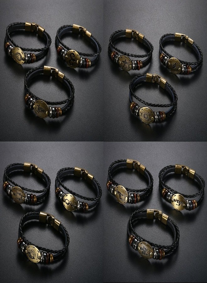 Oidea Mens Womens Punk Multi-layer TAURUS Zodiac Signs Constellation Astrology Braided Leather Cuff Bracelet,Black - Image 3