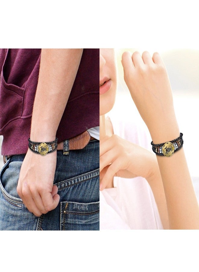 Oidea Mens Womens Punk Multi-layer TAURUS Zodiac Signs Constellation Astrology Braided Leather Cuff Bracelet,Black - Image 4