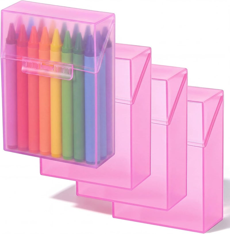 Clabby 4 Pcs Plastic Crayon Organizer Case for 24 Count Crayons Kids Art Supply Storage Box with Lid, Portable Holder for Classroom Home Travel, Fits Standard 24-Pack Crayon (Pink) - Image 1
