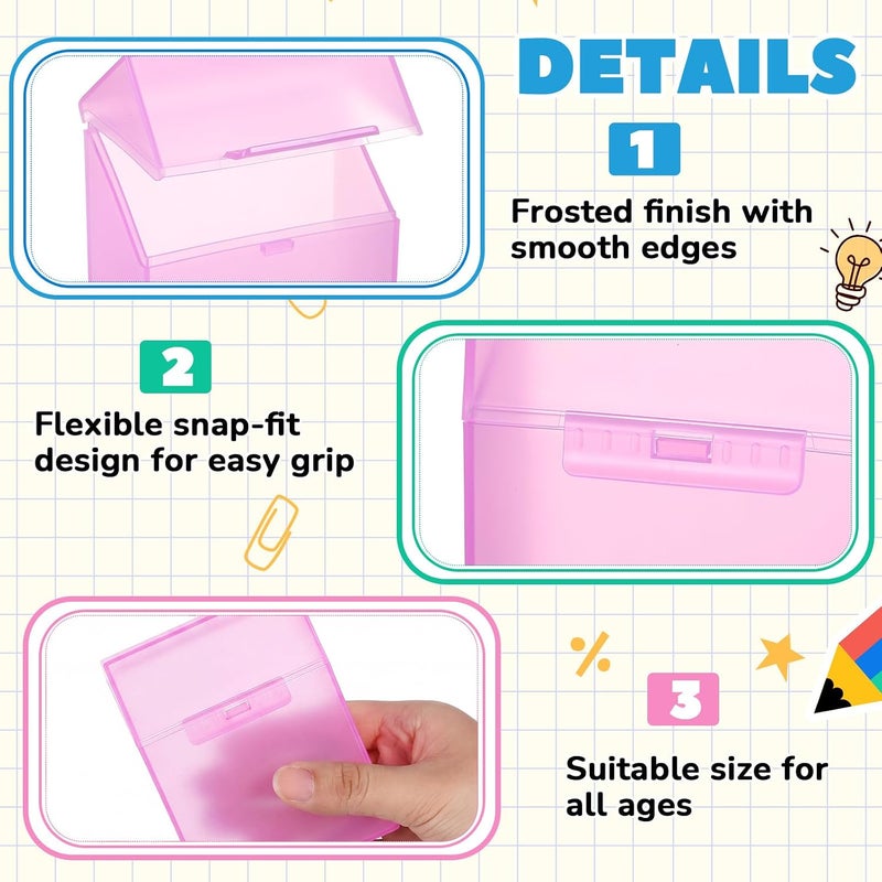 Clabby 4 Pcs Plastic Crayon Organizer Case for 24 Count Crayons Kids Art Supply Storage Box with Lid, Portable Holder for Classroom Home Travel, Fits Standard 24-Pack Crayon (Pink) - Image 3