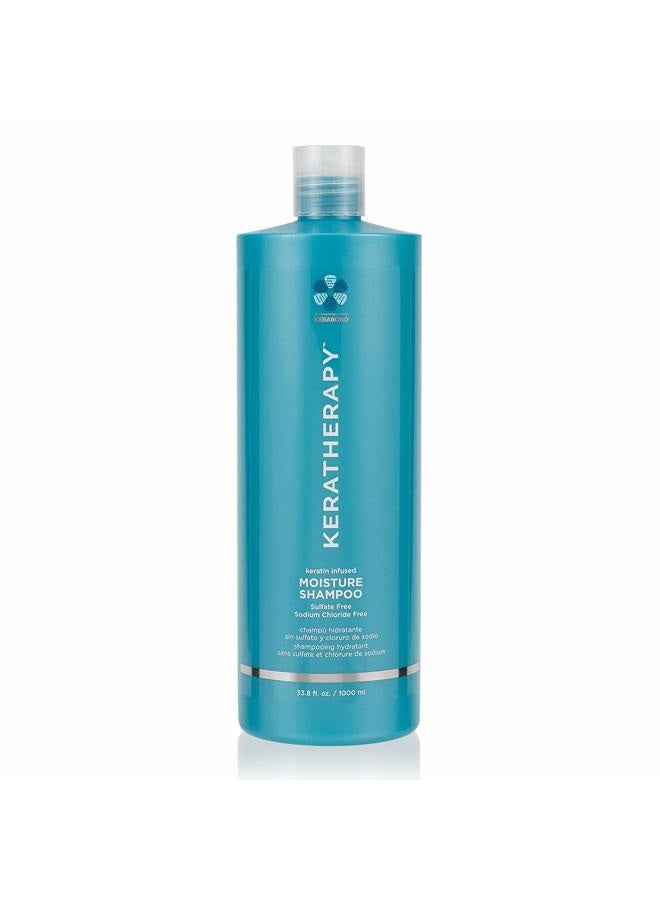 KERATHERAPY Keratin Infused Moisture Shampoo, 33.8 fl. oz., 1000 ml - Anti Frizz Moisture Shampoo for Oily Scalp and Dry Ends - Kerabond Technology, Aloe Vera, & Willow Bark - Sulfate & Paraben Free  - Image 1
