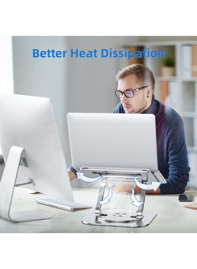 حامل كمبيوتر محمول بقاعدة دوارة 360 درجة، حامل كمبيوتر قابل للطي والتعديل، تصميم مريح متوافق مع ماك بوك إير برو، ديل إكس بي إس، إتش بي، لينوفو، وغيرها من أجهزة الكمبيوتر المحمولة مقاس 10-17 بوصة (فضي) - Image 3