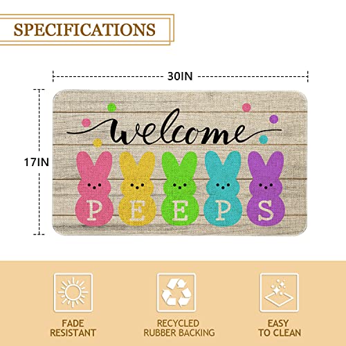 Roszwtit Easter Door Mat 30 X 17 Inch Easter Bunny Welcome Peeps Doormat Indoor Outdoor Entrance Floor Mat Non Slip Easter Decor Rubber Mats - Image 3