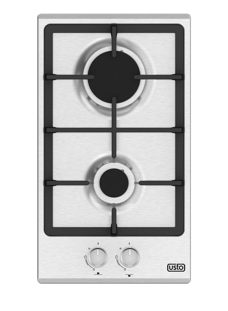 Usto Built-in Hob, 30x60Cm, 2 Gas Burners, Full Safety, Turkish, Steel - ASH 3200 VGRM