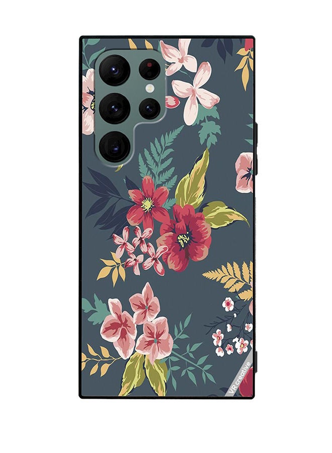 VR CREATIVE Protective Case Cover For Samsung Galaxy S22 Ultra 5G Gray Flower Design Multicolour - Image 1
