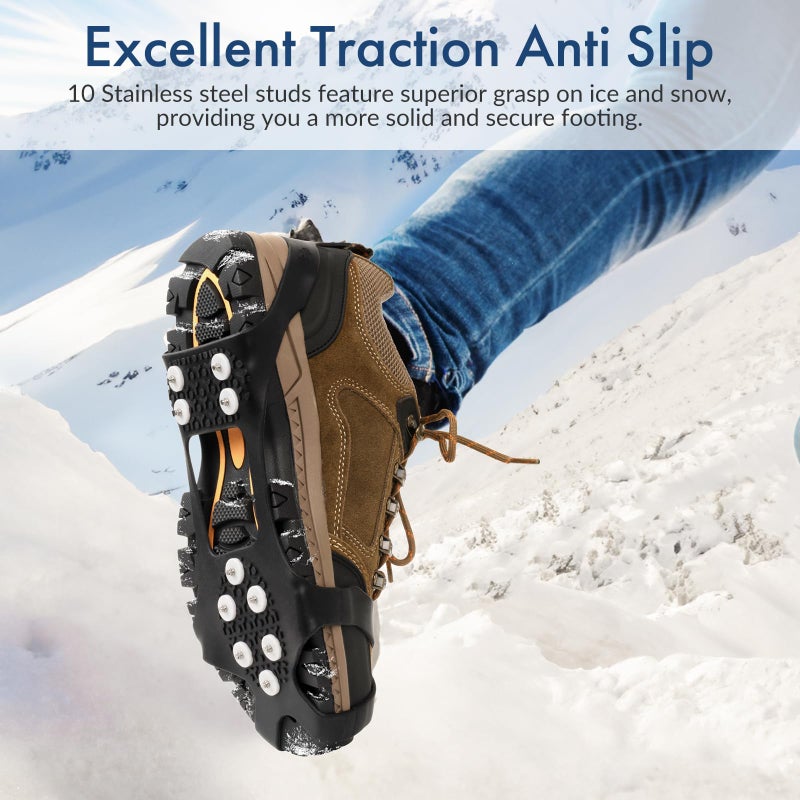 EZ2LIVE Ice Cleats crampons for Shoes and Boots, Ice Snow Grips for Winter Walking Traction, Anti-Slip Ice Traction Cleats with 10 Steel Studs Crampons Gripper Spikes for Shoes Men Women - Image 2