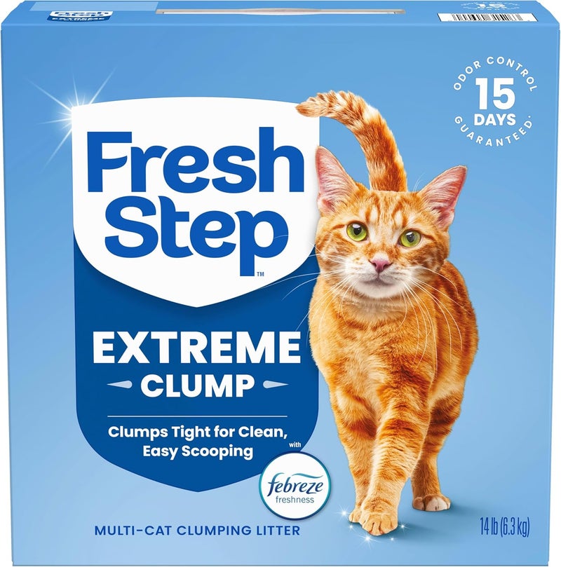 Fresh Step Extreme Scented Litter with the Power of Febreze, Clumping Cat Litter Mountain Spring, 14 Pounds (Package May Vary) - Image 1