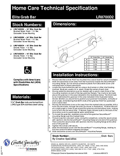 MOEN شريط دعم الدش المصمم من الفولاذ المقاوم للصدأ 24 بوصة من موين مع براغي مخفية، LR8724D2BN - Image 3