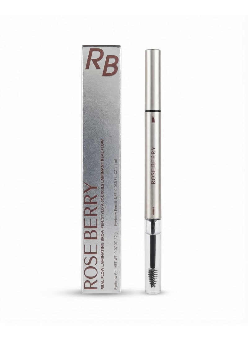 Rose Berry Real Flow Laminating Brow Pen, Eyebrow Pencil with Spoolie Brush, Dual-Ended - Image 1