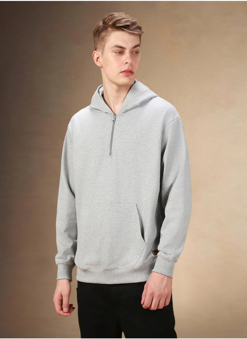 دينيس لينغو Men's Grey Melange Polyester Blend Solid Regular Fit Sweatshirt