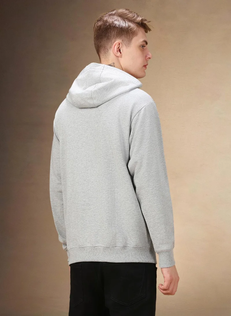 Dennis Lingo Men's Grey Melange Polyester Blend Solid Regular Fit Sweatshirt