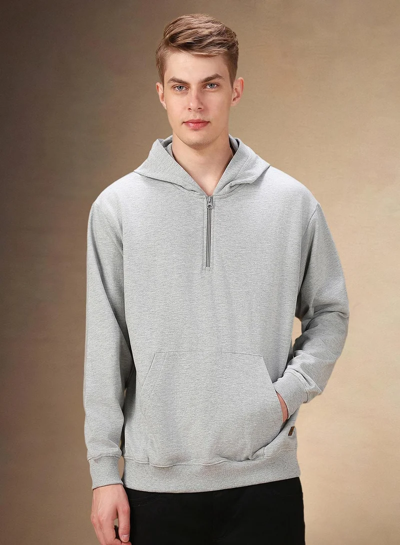 Dennis Lingo Men's Grey Melange Polyester Blend Solid Regular Fit Sweatshirt