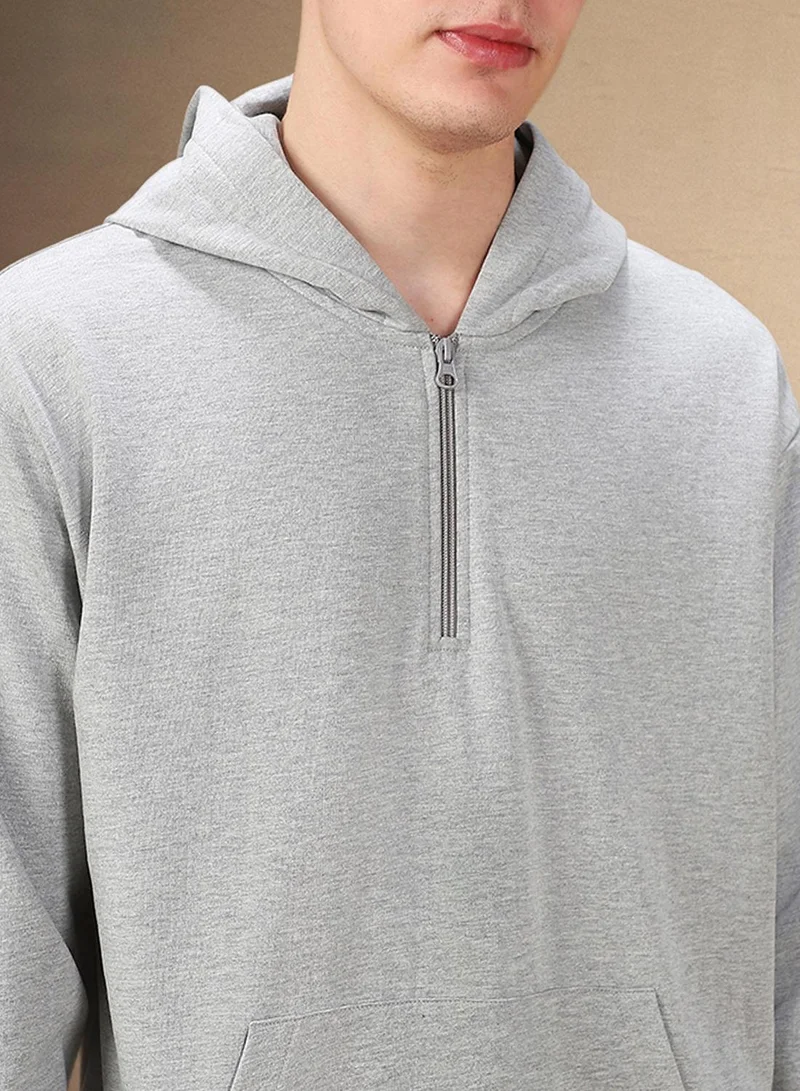 Dennis Lingo Men's Grey Melange Polyester Blend Solid Regular Fit Sweatshirt