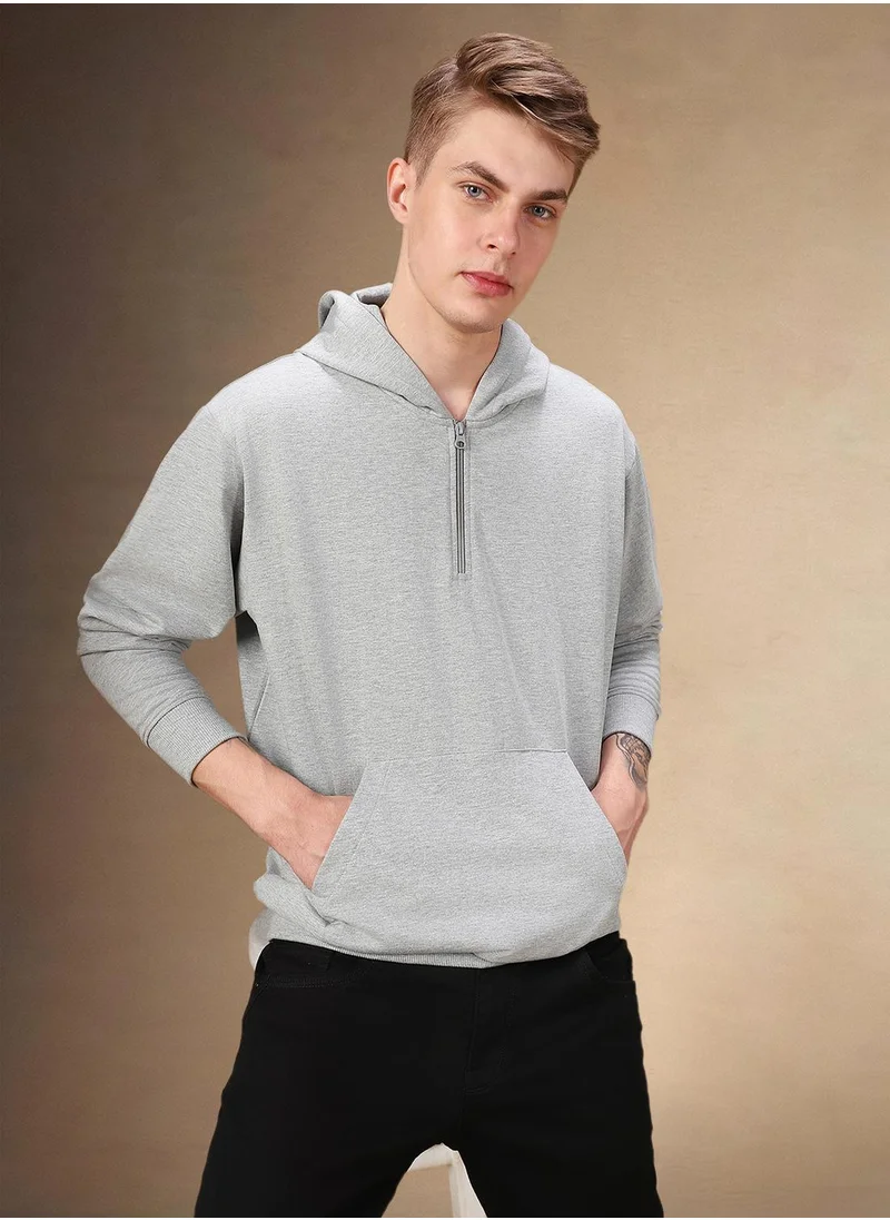 دينيس لينغو Men's Grey Melange Polyester Blend Solid Regular Fit Sweatshirt