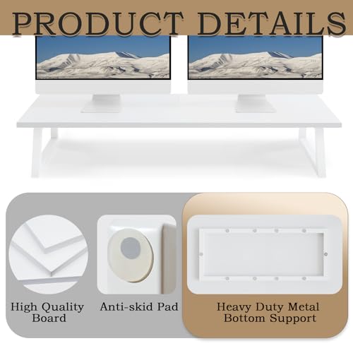TEAMIX White Dual Monitor Riser - 31.5 inch Wide TV Stand for 2 Monitors - Wood & Steel Desktop Riser for Dual Screen Office Desk Organization - Image 5