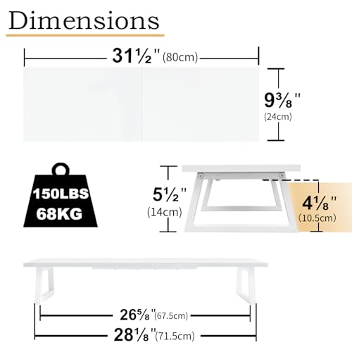 TEAMIX White Dual Monitor Riser - 31.5 inch Wide TV Stand for 2 Monitors - Wood & Steel Desktop Riser for Dual Screen Office Desk Organization - Image 4