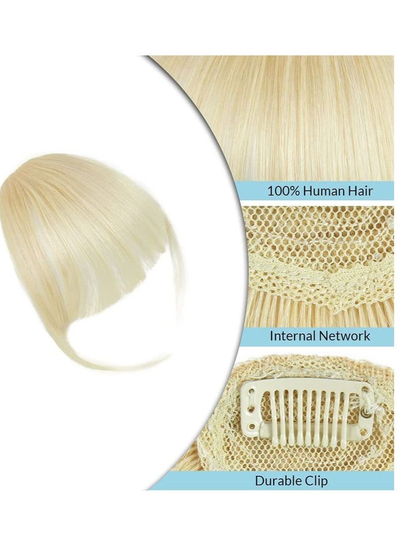 Estelle - Bangs Hair Clip on Bangs Human Hair Extension Wispy Bangs Blonde Hair Fringe Colour #613 Blonde 1 Count - Image 1