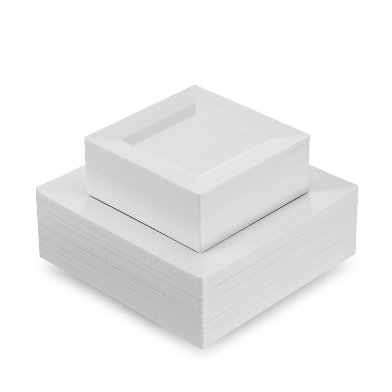 60 White Plastic Plates Set 30 Pc 1025 Inch Plastic Dinner Plates and 30 Pc 75 Inch Plastic Dessert Plates Fancy Disposable Plates Heavy Duty Party Plates Elegant Wedding Plates Square Plates