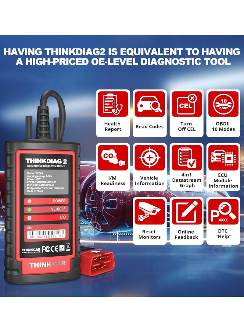 Thinkdiag2 Full Version All System Obd2 Diagnostic Scanner, Bluetooth Scan Tool with Can-Fd Protocol, AutoVin, Active Test, 15 Reset Functions, Ecu Coding, 1 Year Free Update
