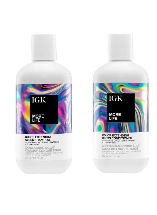 iGK More Life Color Extending Gloss Shampoo And Conditioner Set | Preserves Color Treated Hair | Uv Protection | Vegan + Cruelty-Free | 8 Oz - Image 1
