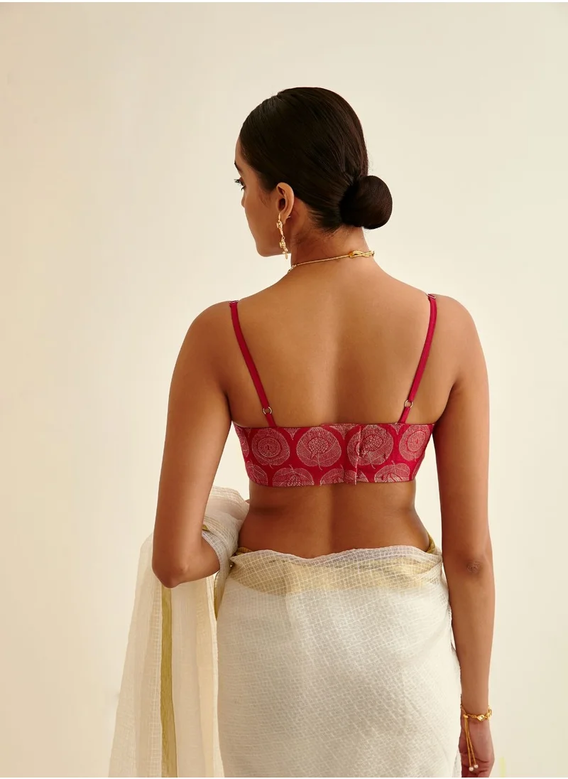Abhishti Banarasi paan Zari Blouse-Fuschia Pink