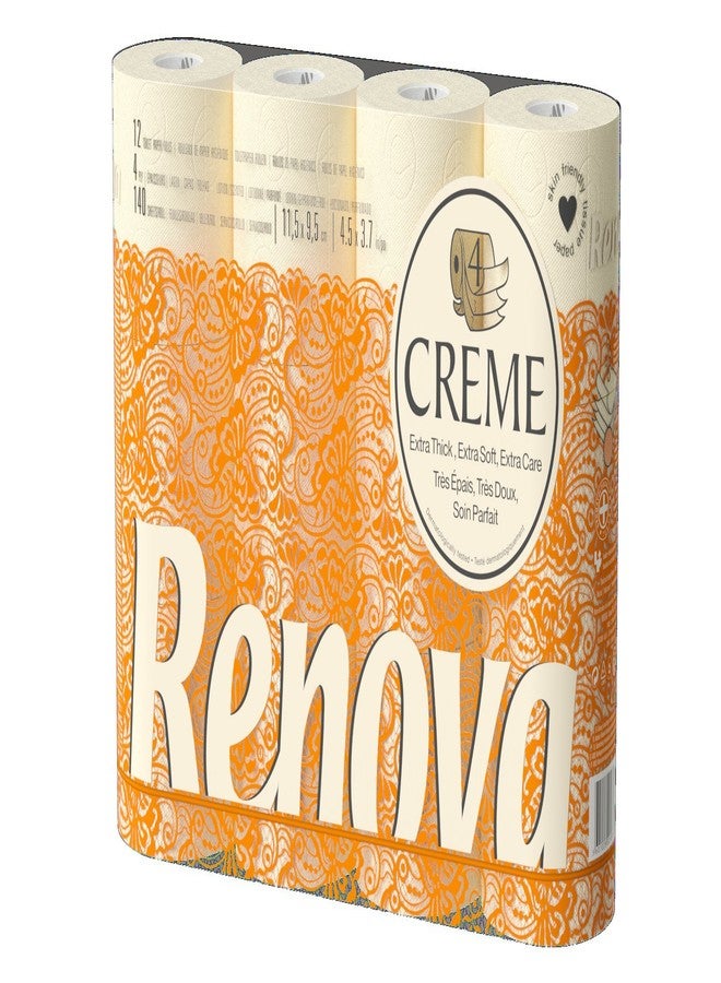 Renova Creme Toilet Paper, 12 Rolls, White, 4-Ply, Lotion and Perfumed,Super Soft, Dermatologically and Gynaecologically Tested, 140 Pulls/Roll (1680 Sheets Total) | First Time in India