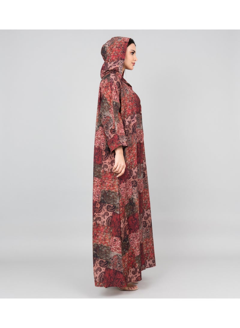 اكسا جلابية بغطاء رأس بطبعة نقشة لون عنابي - Image 5