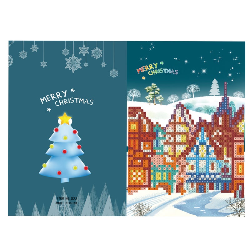 Merry Christmas Cards DIY Handmade Cards Round Drill Greeting Cards Rhinestones Embroidery Arts Crafts Gifts - Image 1