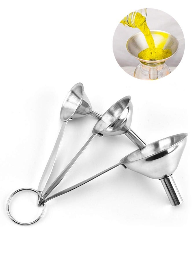 AMERTEER 3-Piece Stainless Steel Funnel Set – Long Handle Food-Grade Funnels for Bottles, Spice Jars, Oil & Powder Filling - Image 1