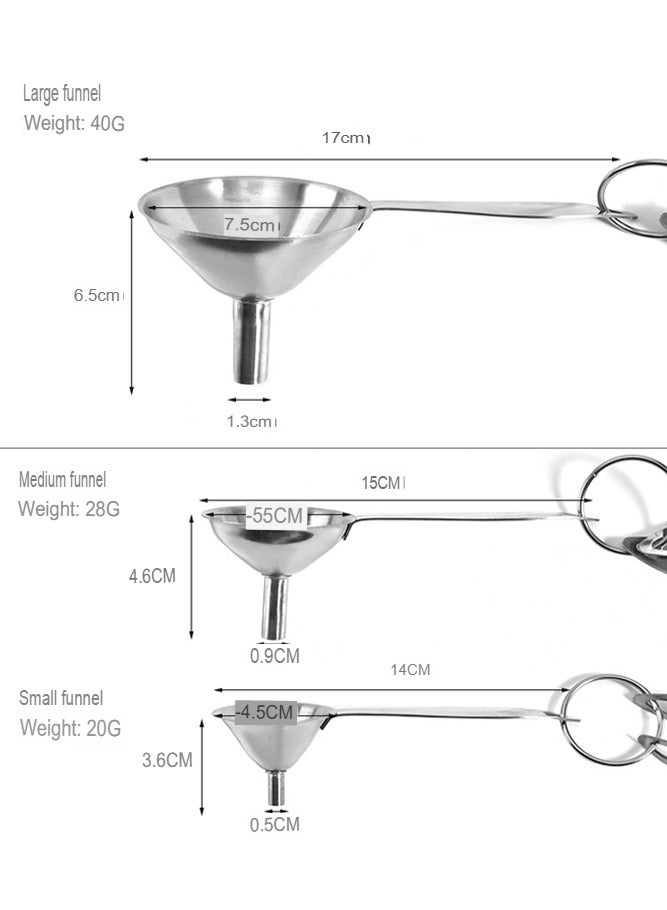 AMERTEER 3-Piece Stainless Steel Funnel Set – Long Handle Food-Grade Funnels for Bottles, Spice Jars, Oil & Powder Filling - Image 2