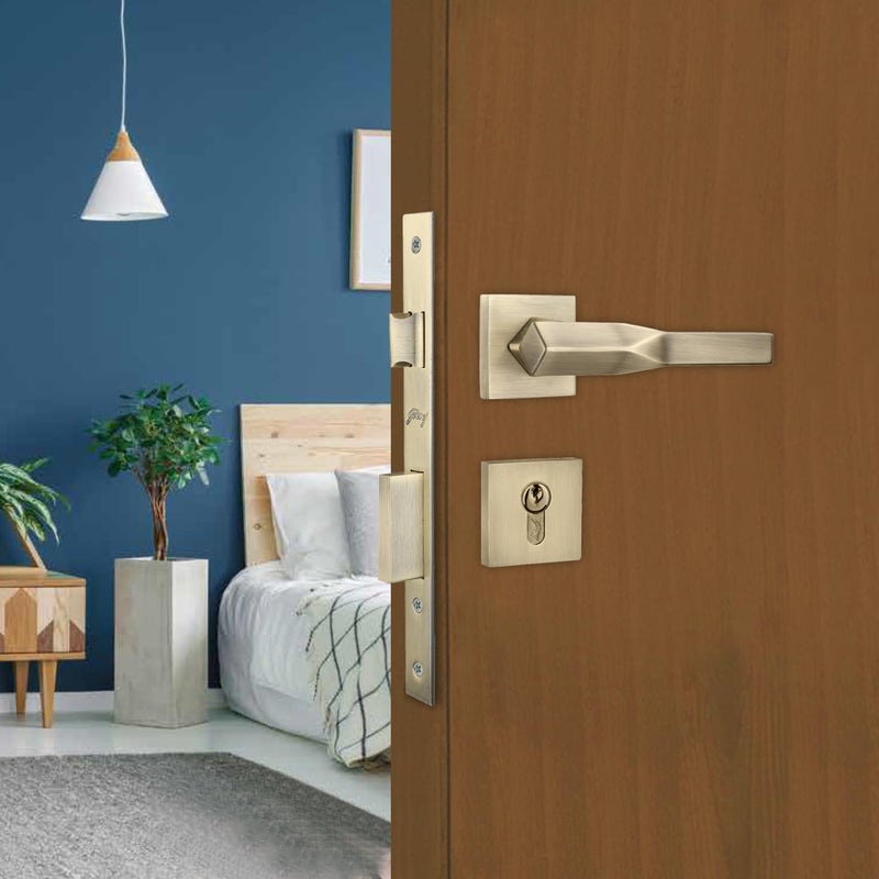 Godrej Locking Solutions and Systems Godrej Mortise LockHandle Lock Set for Main Bedroom DoorHDH 08 Rossette Home Dcor HandleMatte Antique Brass Finish9 Inch Lockbody70 mm 1CK Cylinder Knob from Inside 3 Keys 5 Y Warranty  - Image 1