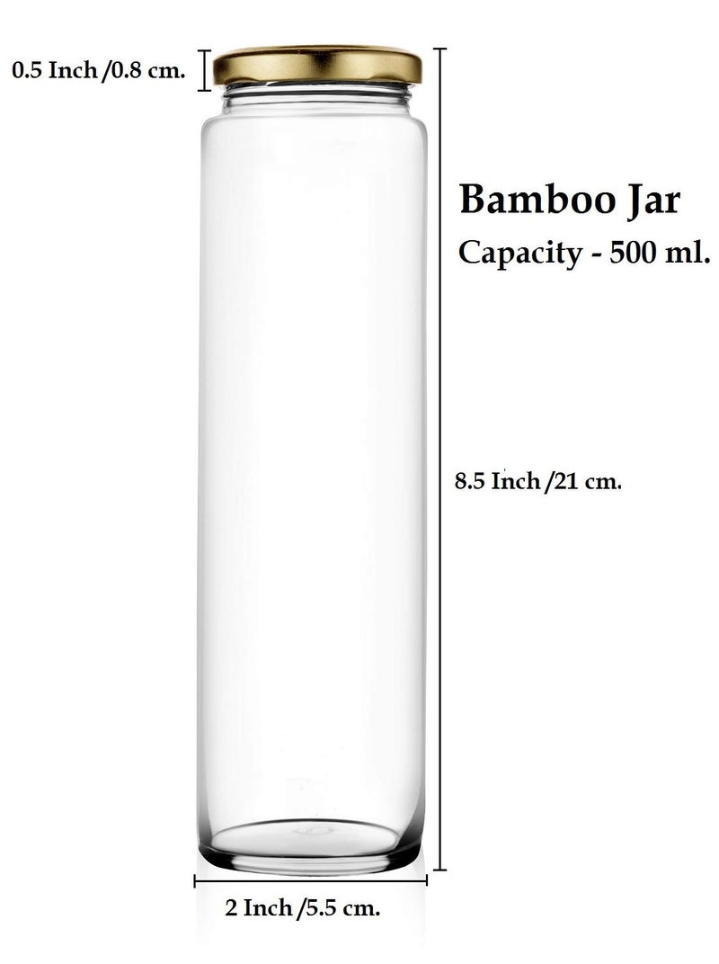 STAR WORK Kitchen Storage Clear Long Bamboo Glass Jars For Sauce Pickle Cereal Spice Spaghetti Noodles 500 Ml Transparent Pack Of 6 Container Brown - Image 3