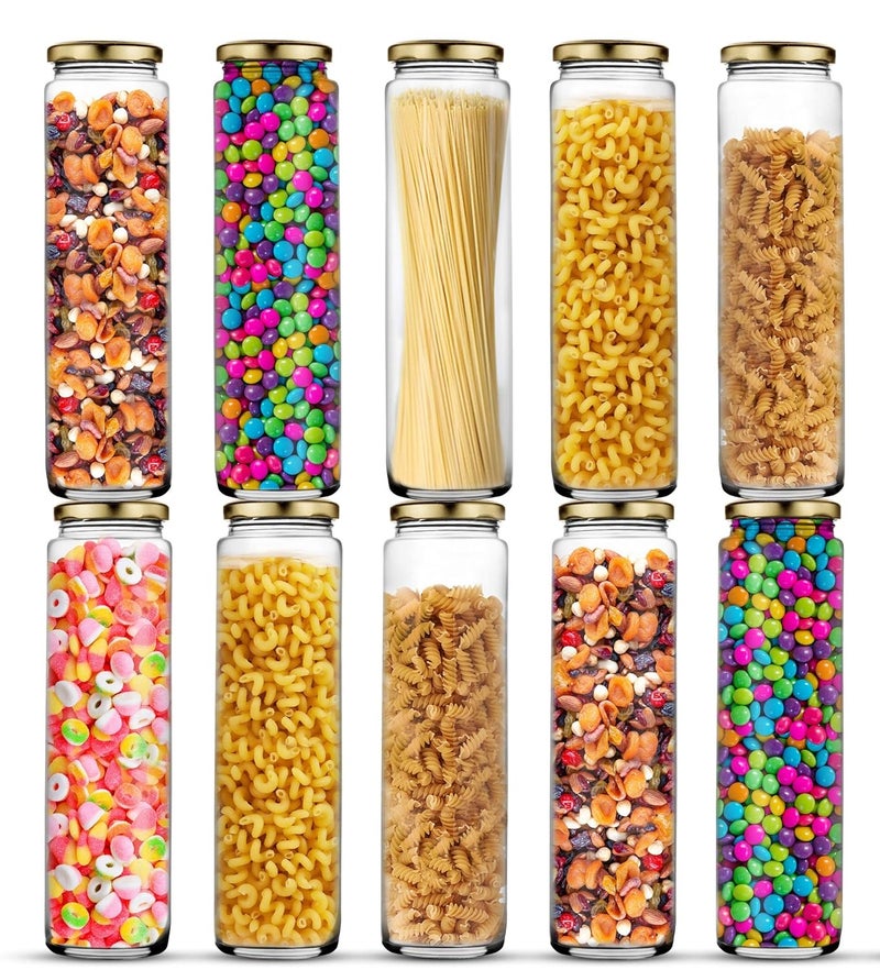 STAR WORK Kitchen Storage Clear Long Bamboo Glass Jars For Sauce Pickle Cereal Spice Spaghetti Noodles 500 Ml Transparent Pack Of 6 Container Brown - Image 1