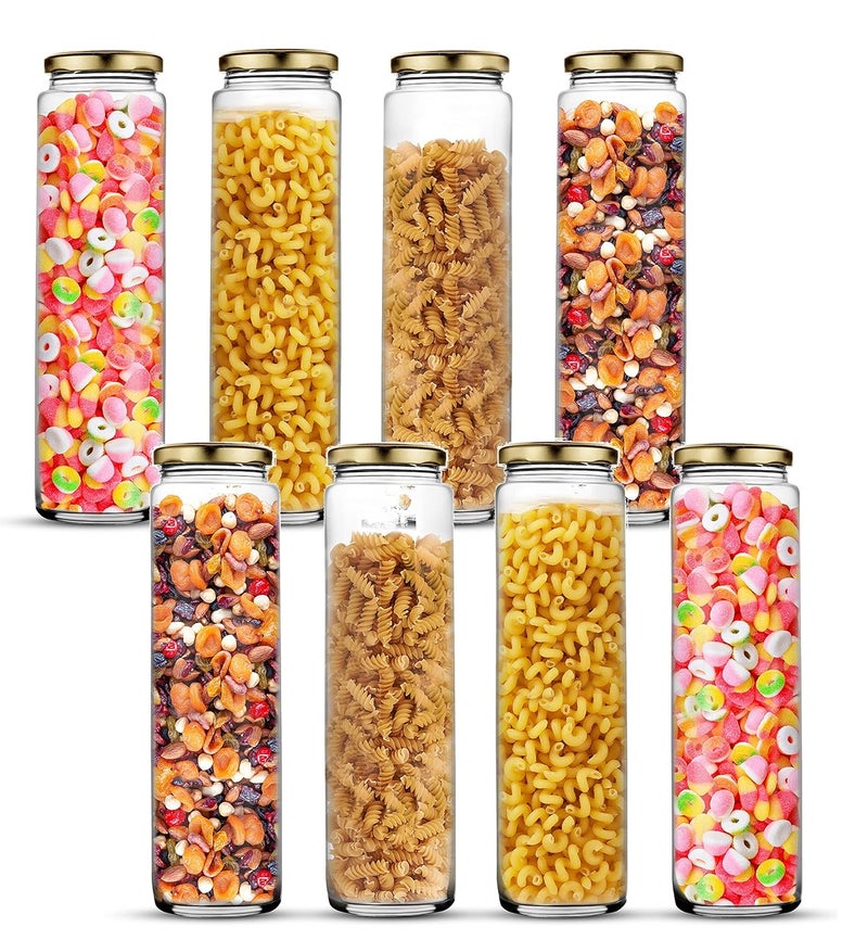 STAR WORK Kitchen Storage Clear Long Bamboo Glass Jars For Sauce Pickle Cereal Spice Spaghetti Noodles 500 Ml Transparent Pack Of 6 Container Brown - Image 5