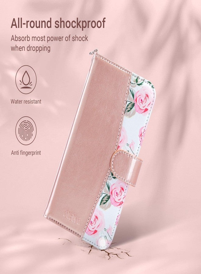 ULAK Compatible with iPhone 12/12 Pro Wallet Case with Card Holder [RFID Blocking], Rose Pink Floral PU Leather Case with Kickstand Card Slots Wrist Strap, Durable Shockproof Protective Cover 6.1 Inch - Image 2