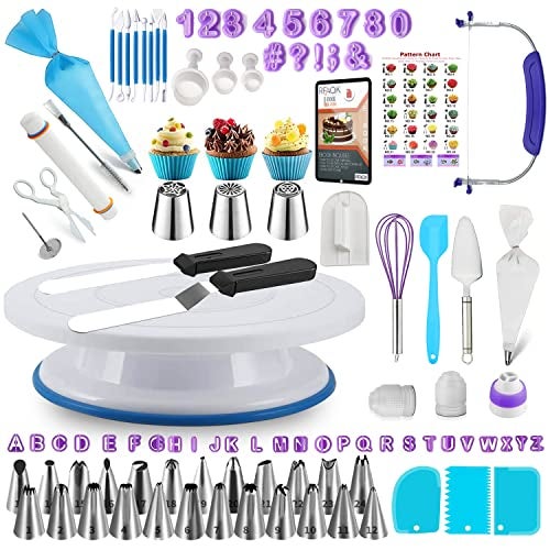 RFAQK 230PCs Cake Decorating Supplies Kit, Cake Decorating Set with Cake Turntable, Piping Bags and Tips, Modeling Tools, Cookie Plunger Cutters, Icing Smoother & Other Accessories for Cake Decoration - Image 1