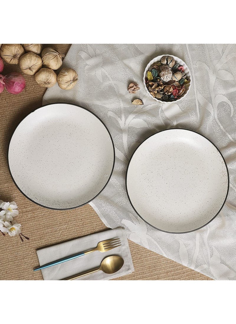 The Decor Lane - The Decor Lane Handpainted Ceramic Matte Dinner Plates Dinnerware Serving Plate Thali Ceramic Plates for Dinner (10 Inch, Microwave & Dishwasher Safe) (Off-White) - Image 1
