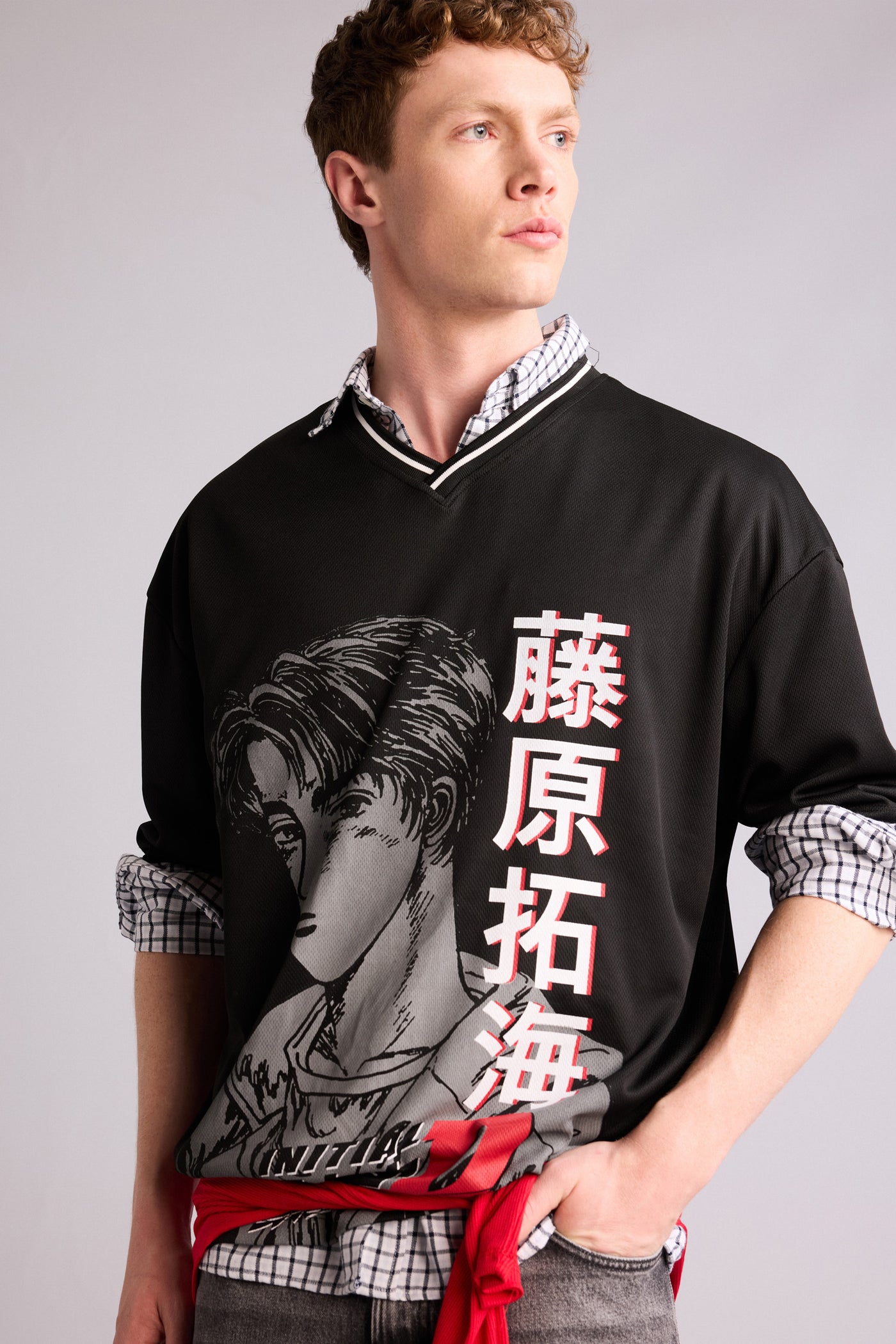 Black Man Initial D Loose Fit Printed Short Sleeve T-Shirt Casual