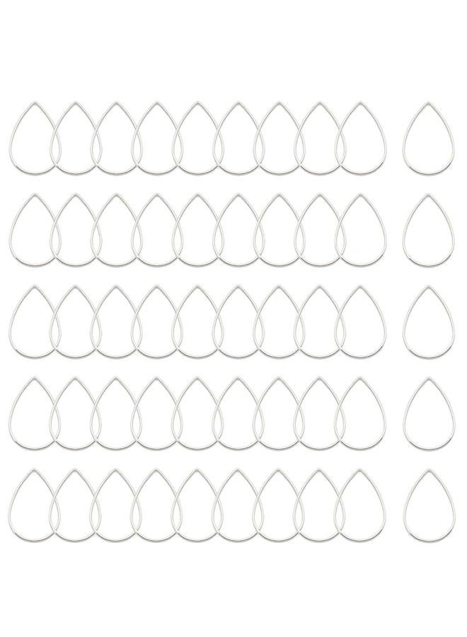 Shapenty Brass Teardrop Hollow Frame Pendant Charms Open Bezel Frames Linking Ring Connectors Beading Hoop Earrings for Necklace Bracelet Jewelry Making Resin Craft, 50PCS (Silver) - Image 1
