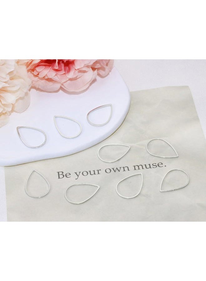 Shapenty Brass Teardrop Hollow Frame Pendant Charms Open Bezel Frames Linking Ring Connectors Beading Hoop Earrings for Necklace Bracelet Jewelry Making Resin Craft, 50PCS (Silver) - Image 3